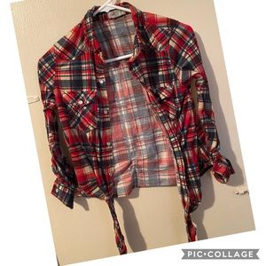 Red/blue/tan plaid shirt long sleeve